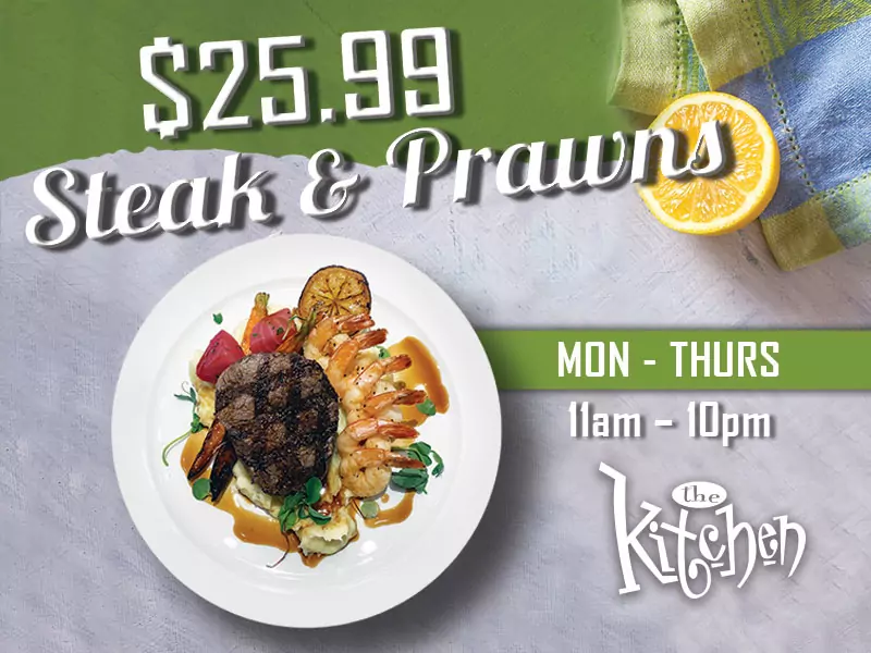 $25.99 Steak & Prawns